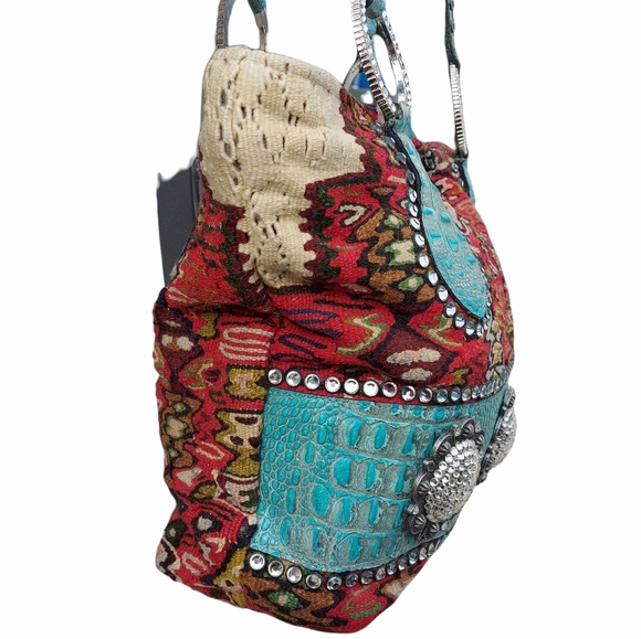 Raviani blanket bag with embossed croco leather southwest wool - Picture 4 of 10